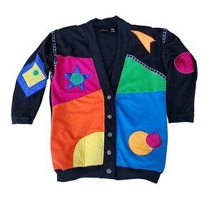 VTG 80s Lavon Sport Geometric Colorblock Star Patchwork Unisex Jacket Sz M